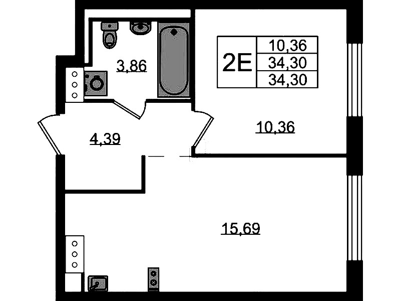 1-комнатная квартира 34.3 м², 2/13 эт., ЖК «Квартал Торики»